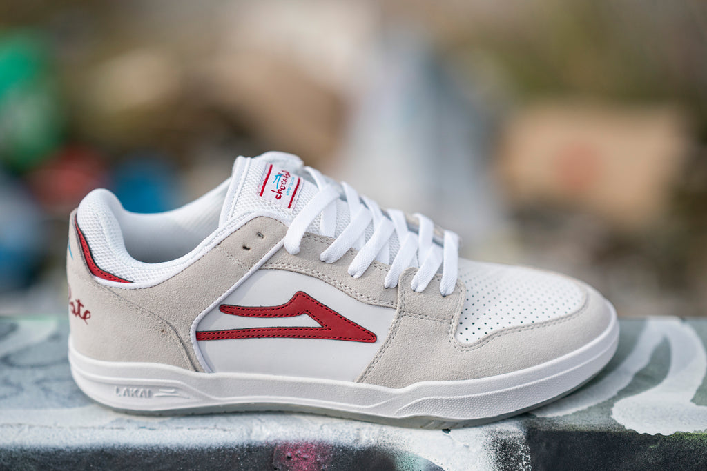 Lakai x Chocolate Telford Low Skate Shoes - White-Red Suede 4.jpg