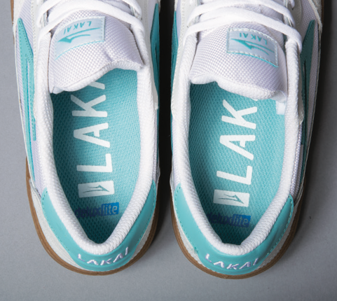 Lakai Cambridge White Teal Suede Skate Shoes lifestyle3.png